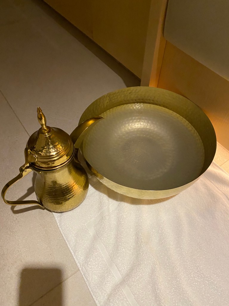 Luxurious hotel stay in Spain. This is the foot bath we got before our service at the Four Seasons Spa.